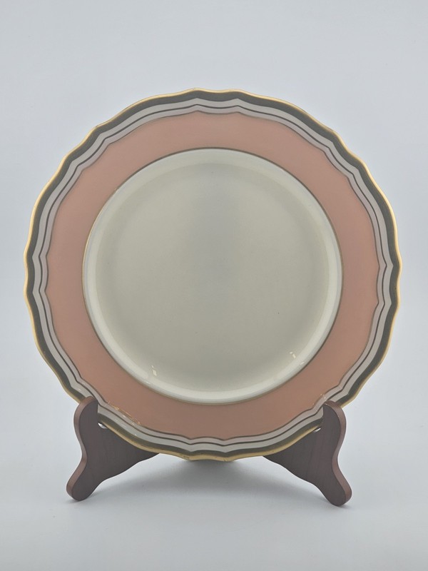 Vintage Lenox Pink & Gray Scalloped Salad Plate Gold Trim USA 8”