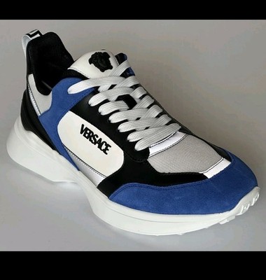 Versace Medusa Men s White/Black/Blue Sneakers Sz 8 (9.5 Wmn, 41 Eu) 1011942 NIB