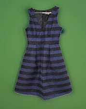 HUTCH Dress 6 Navy Black Striped Sleeveless Shiny Whimsigoth Tea Party HoCo Prom