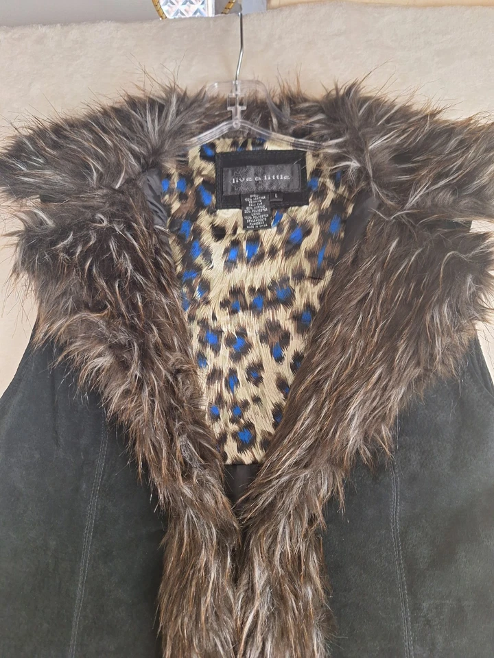 Chaleco grande de cuero negro Y2K para mujer ribete de piel sintética festival vaquera occidental Foto 2 de 4