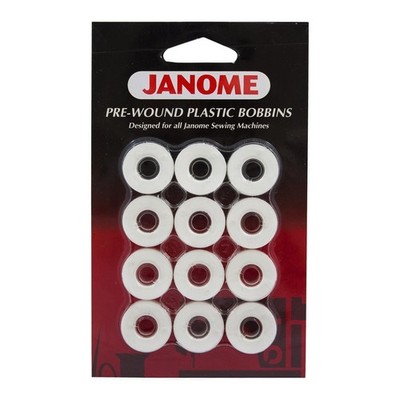 12 Pack Pre-Wound Plastic Bobbins White Thread 80 Yards Polyester