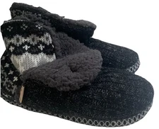 Muk Luks A La Mode Bootie Slippers Size 7/8 Gray Black White Faux Sherpa Lining