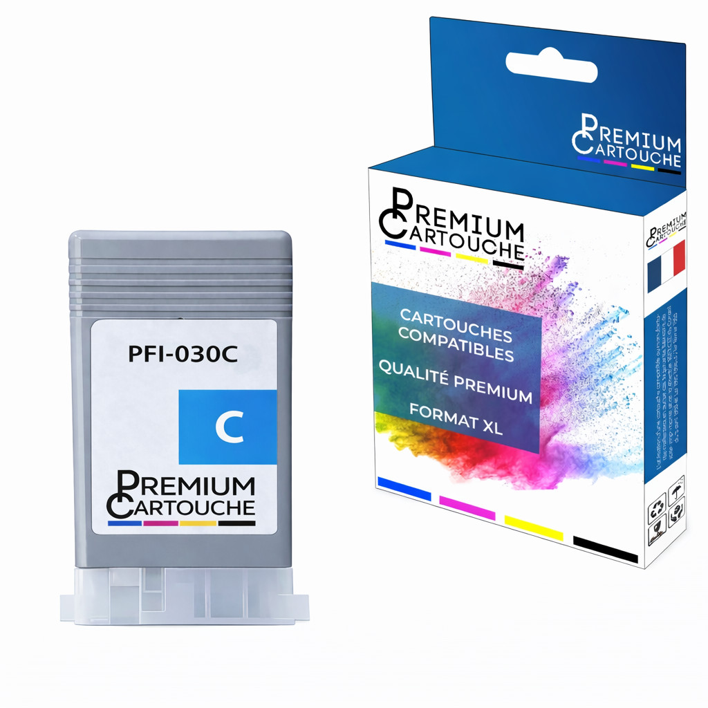 Cartouche PFI030 cyan 55ml premium aux lignes nettes sans bavure