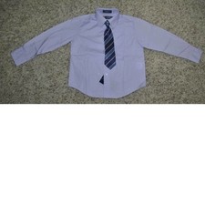Boys Dress Shirt Set 7 Chaps Purple Long Sleeve Collared & Blue Clip On Tie