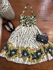 Anthropologie Girls from Savoy Halter Dress Size 14 Yellow Floral Cotton A-Line
