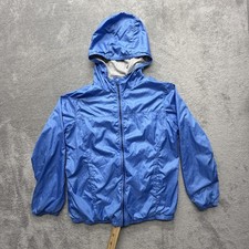 UNIQLO Jacket Youth 7-8 Years Blue Windbreaker Hooded Lined Zip Polyester