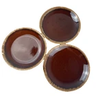 VTG Hull Brown Drip Glaze Dinner Plates 10.5” Diameter Round USA Lot of 3