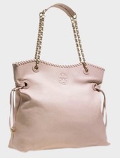 Tory Burch Marion Slouchy Tote Blush Pebbled Leather Chain Shoulder Bag LargeEUC
