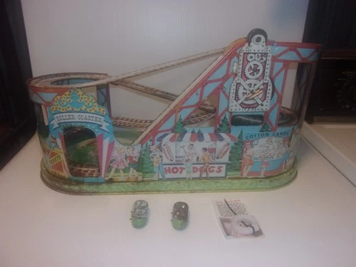 Vintage Chein Roller Coaster Works! 2 Cars! 2 new Power Bands! Wind up.