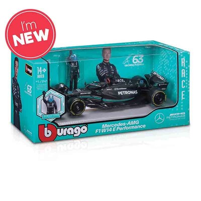 Burago Maßstab 1:24 Mercedes Benz AMG Petronas F1 Team 2023 Russell mit Figur