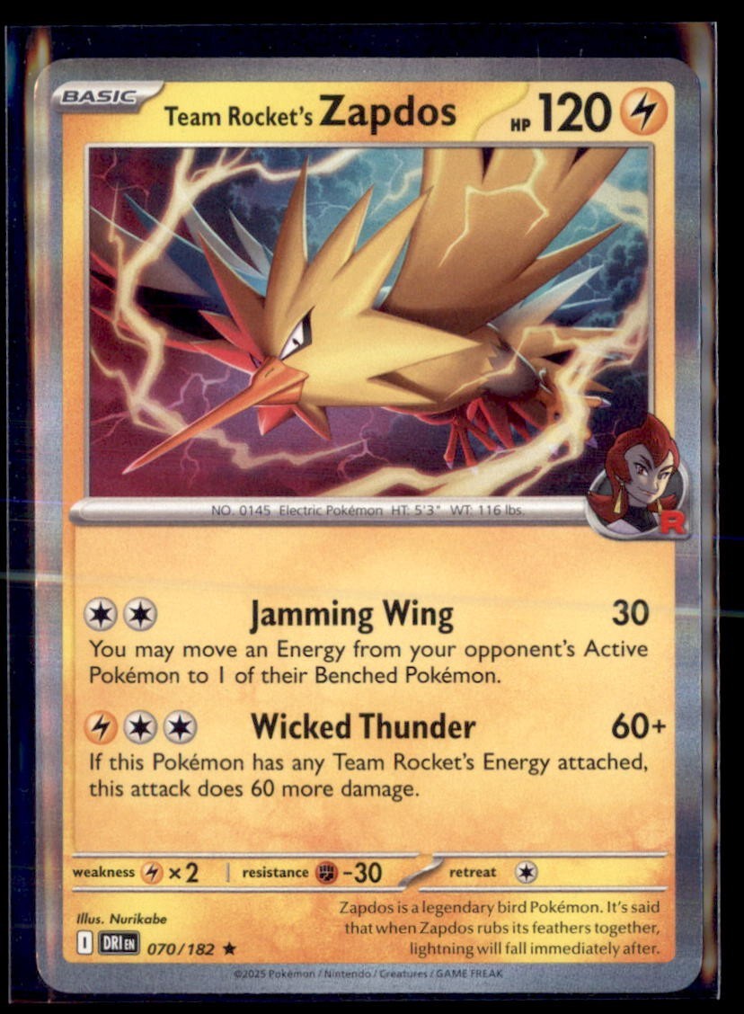 Pokemon Team Rocket's Zapdos 70/182 Destined Rivals Holo 4 Card Lot