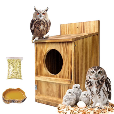 Large Owl House Nesting Box, Wooden Screech & Barn Owl Shelter, Water Bowl