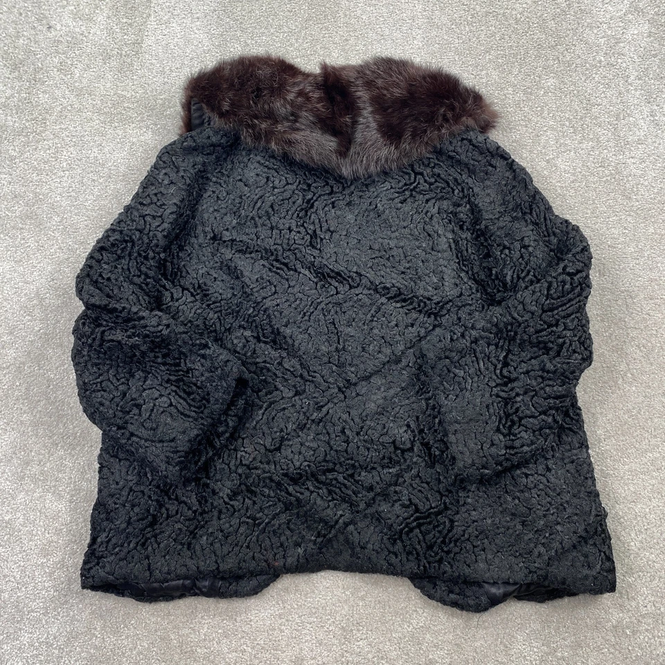 Винтажный кудрявый персидский ягненок норки коричневый воротник пальто женский размер M черный коричневый - Изображение 2 из 4