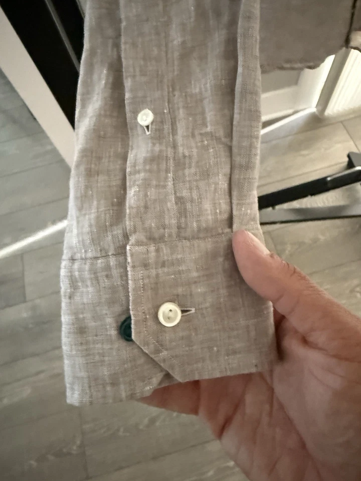 NUEVA Camisa Eton Lino Manga Larga Color Natural Talla Mediana Foto 4 de 4