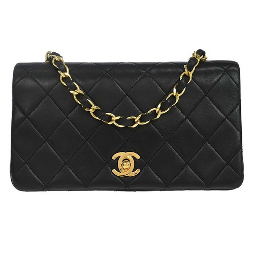 Chanel Black Lambskin Turnlock Mini Full Flap Shoulder Bag 187787