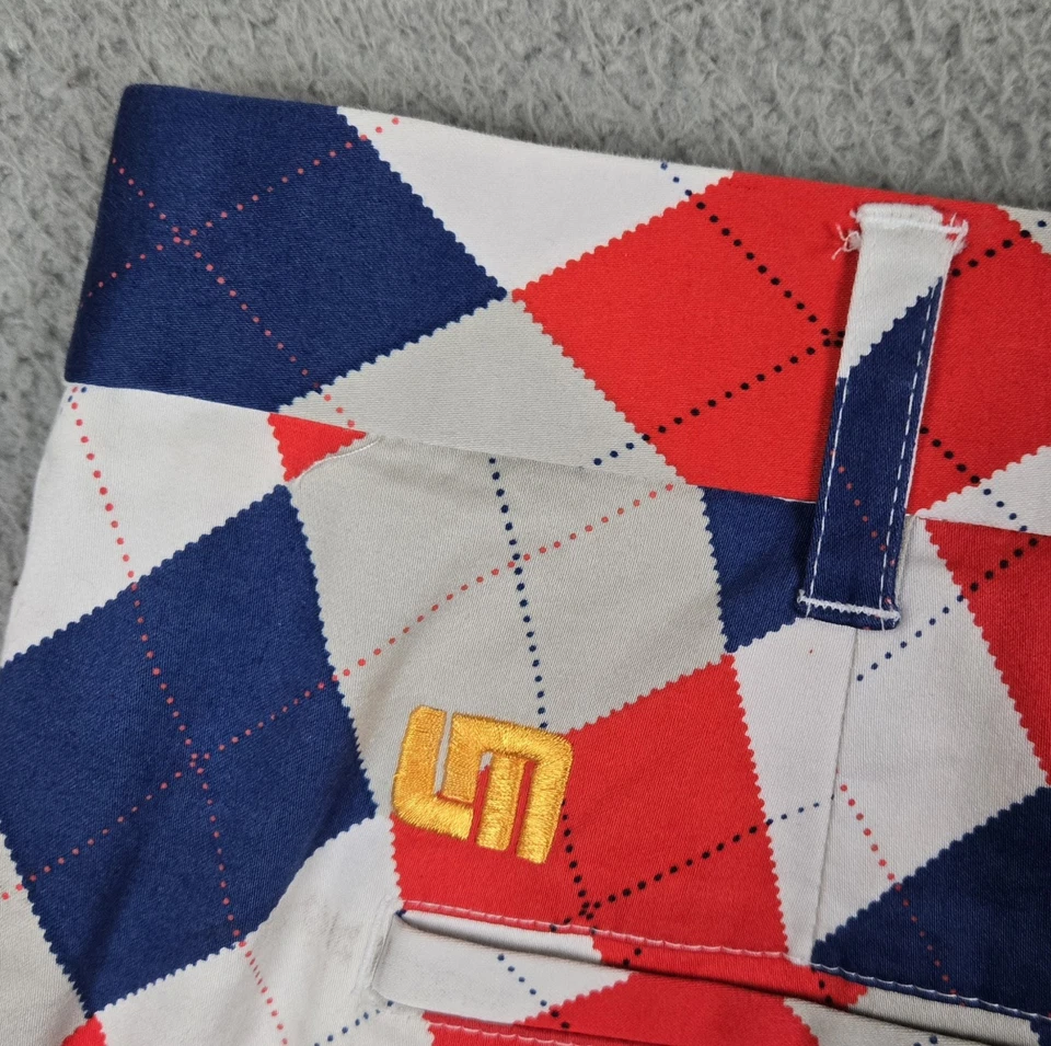 Pantalones Cortos Elásticos de Golf Loudmouth Rojo/Blanco/Azul/Gris Argyle Para Hombre 40 + 10.5" Entrepierna Foto 3 de 4