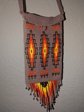 Handmade Native American-style Geometric Motifs Beaded Purse Tassels Fringe