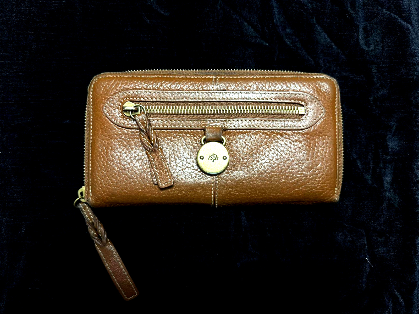 Mulberry Brown Pebbled Leather Zip Around Continental Wallet