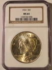 1922 Peace Dollar $1 NGC MS64 Golden Luster, Old NGC Holder, 90% Silver,Gorgeous