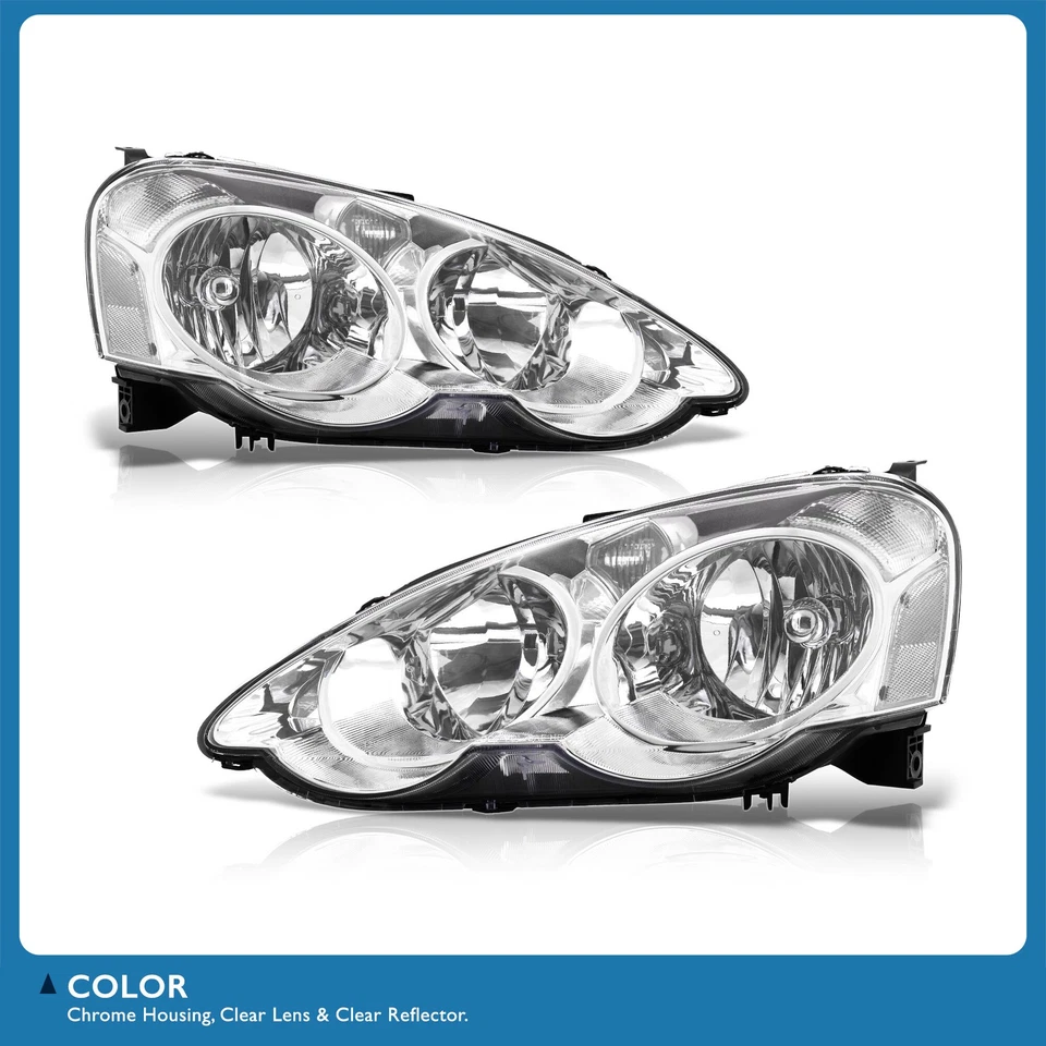 For 02-04 Acura RSX DC5 JDM Replacement Headlights Lamps Left+Right Chrome Clear Foto 2 de 4