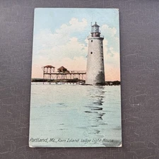 LIGHTHOUSE POSTCARD Portland ME Ram Island Ledge Light House Leighton