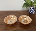 Vintage ANCHOR HOCKING FIRE KING PEACH LUSTRE Bowls MCM Set 2 NEW WITH STICKERS