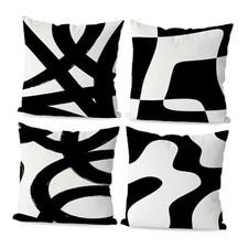 Black and Modern Abstract Neutral Art Throw Pillow 22" x 22" Pack of 2 White