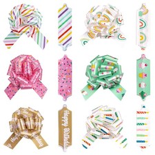 LeZakaa 12PCS Birthday Pull Bows with Ribbon - Cupcake, Rainbow and Candles D...