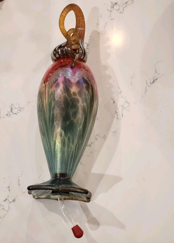 Jarrón jarra de vidrio artístico iridiscente firmado por Jack Pine Studios 2016 soplado a mano Foto 2 de 4