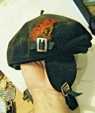 Vintage 1950s Vassar English Boys Child Green Velvet Hat Red Feather Chin Strap