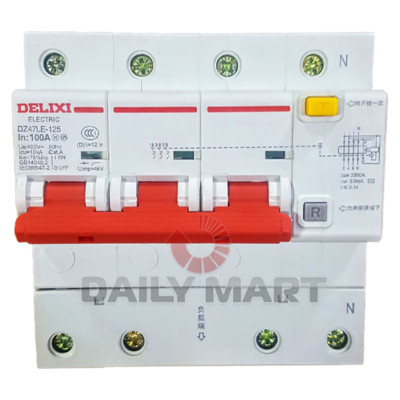New In Box DELIXI DZ47LE-125 Circuit Breaker 100A 4P