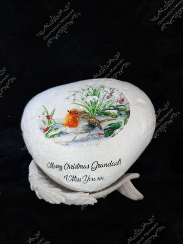 Personalised Christmas Robin Decorative Stone Grave Ornament Memorial Garden Mum - Picture 14 of 15