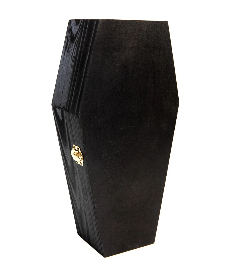 Caja de ataúd grande de Halloween negra de 12 pulgadas, caja rellenable con bisagras para decoración aterradora Foto 3 de 4