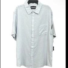 Saks Fifth Avenue mens linen blend shirt blue S party pool beach lightweight