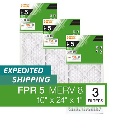 (3-Pack) 10x24x1 Air Filter MERV 8 Pleated Furnace AC Filtro de aire Plisados