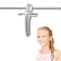 Baby Taufe Kinder Kommunion Premium Zirkonia Kreuz AnhäNger Mit Kette Silber 925