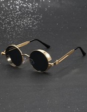 Men s round frame punk vintage UV400 sunglasses, perfect beach and fashion Shade