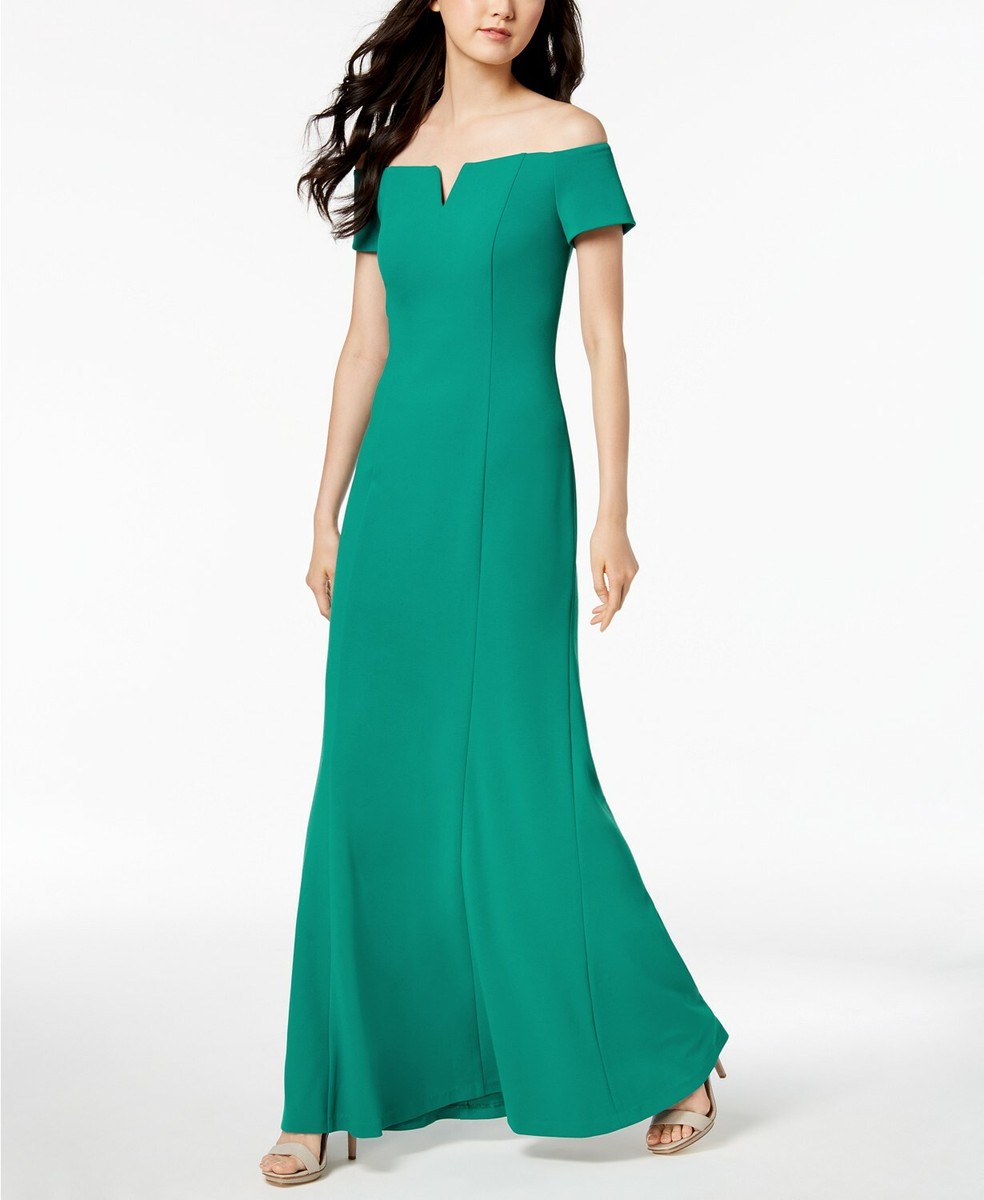 Calvin Klein Notched Off-The-Shoulder Gown Evening Dress Emerald Green 4  199 NWT