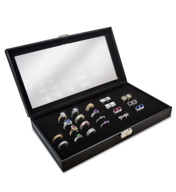 Glass Top Ring Display Showcase Jewelry Box Velvet Insert Black