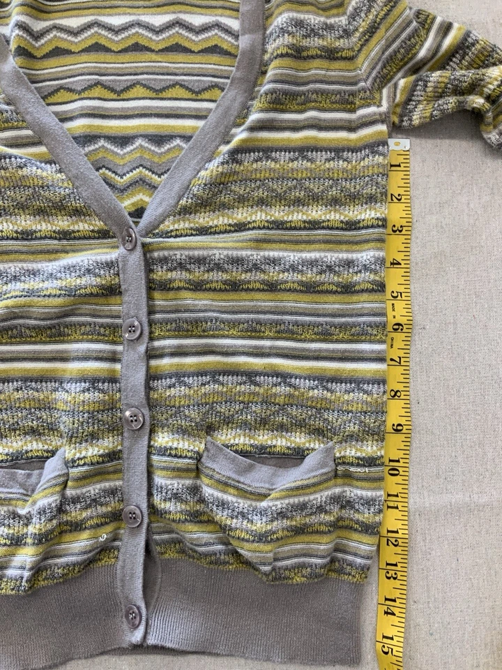 Cárdigan Basura Mujer Pequeño Verde Gris Blanco Manga Larga Bolsillos Retro Rayas Foto 3 de 4