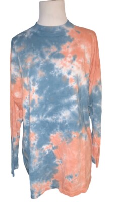 Free People We The Free Be Free Tie-Dye T-Shirt Cotton Candy Coral & Blue XS