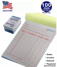 100 Pack - Sales Book Order Receipt Invoice Carbonless Copy 50 Sets 3.5" X 5.5"