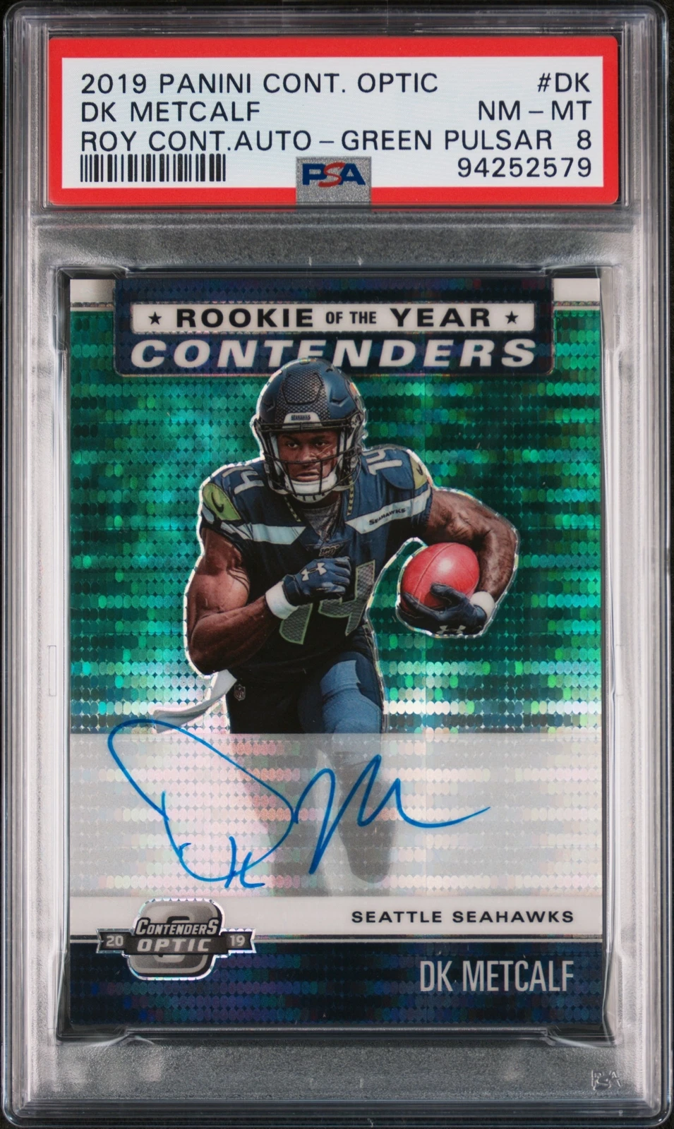 DK Metcalf Panini Contenders Optic Rookie of the Year Contenders Autographs #DK Green Pulsar