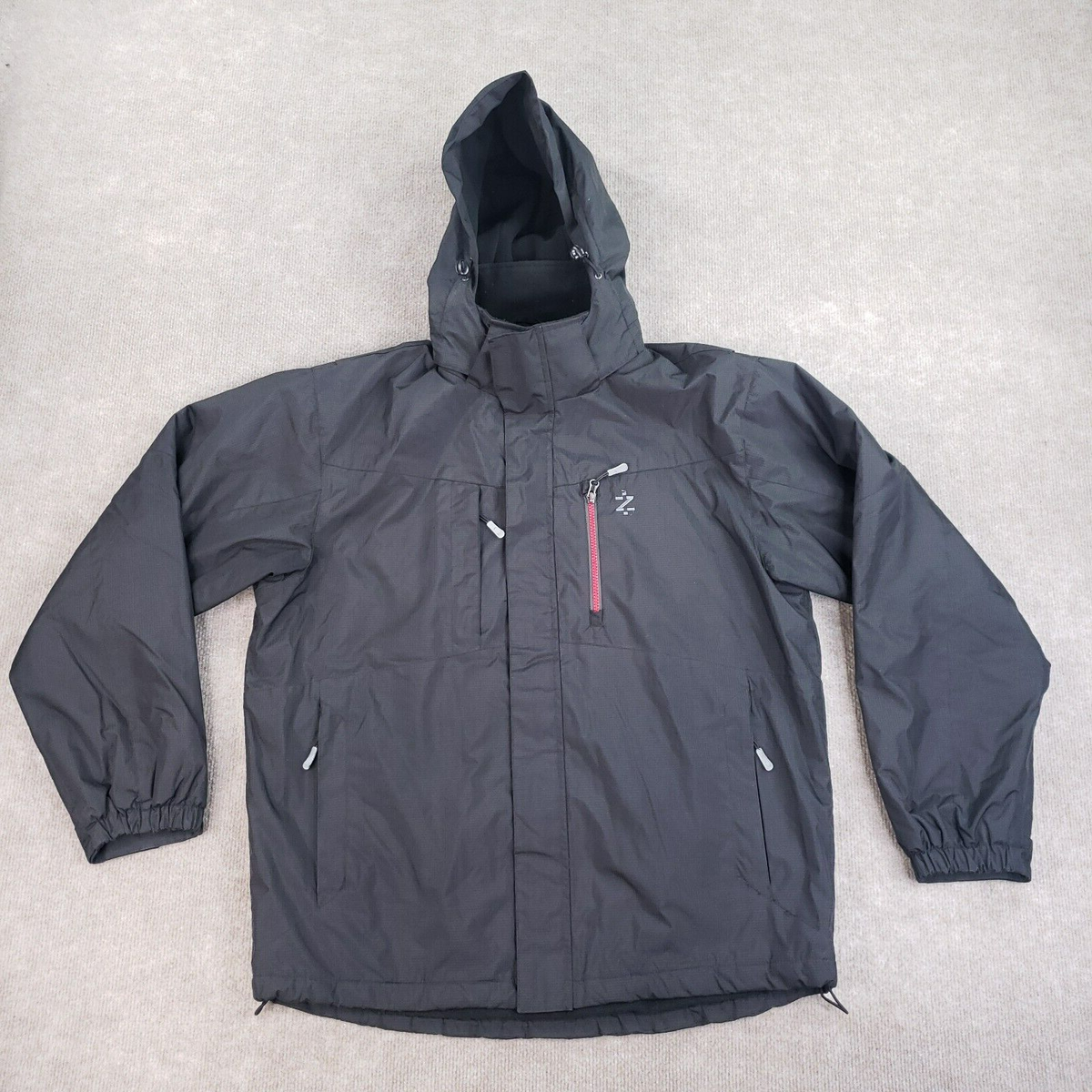 Izod Winter Jacket Mens Medium Black Full Zip Hooded Fleece Lined