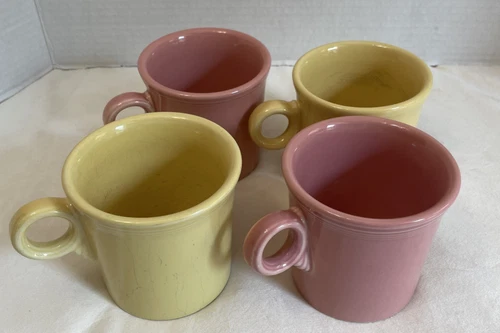 Homer Laughlin Collection Fiesta Ware Mugs Ring Handle Pink Yellow 4