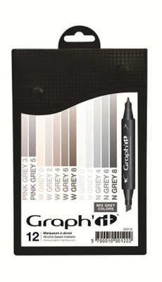 Graph It Marker Stift Set - 12 Farben Box - Mix Grau