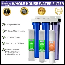 iSpring 3-Stage Under Sink Whole House Water Filter System 20” x 2.5” Carbon