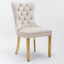 Set of 2 High-end Tufted Velvet Upholstered Dining Chairs with Golden Steel Legs