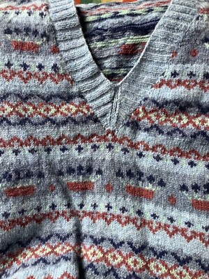 Handknitted Fair Isle Jumper Vintage Patricia Roberts pattern blue v