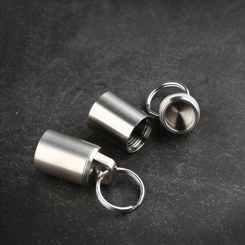 Mini Titanium Keychain Storage Box Pill Capsula Case Outdoor Portable EDC Tool - Image 4 of 4